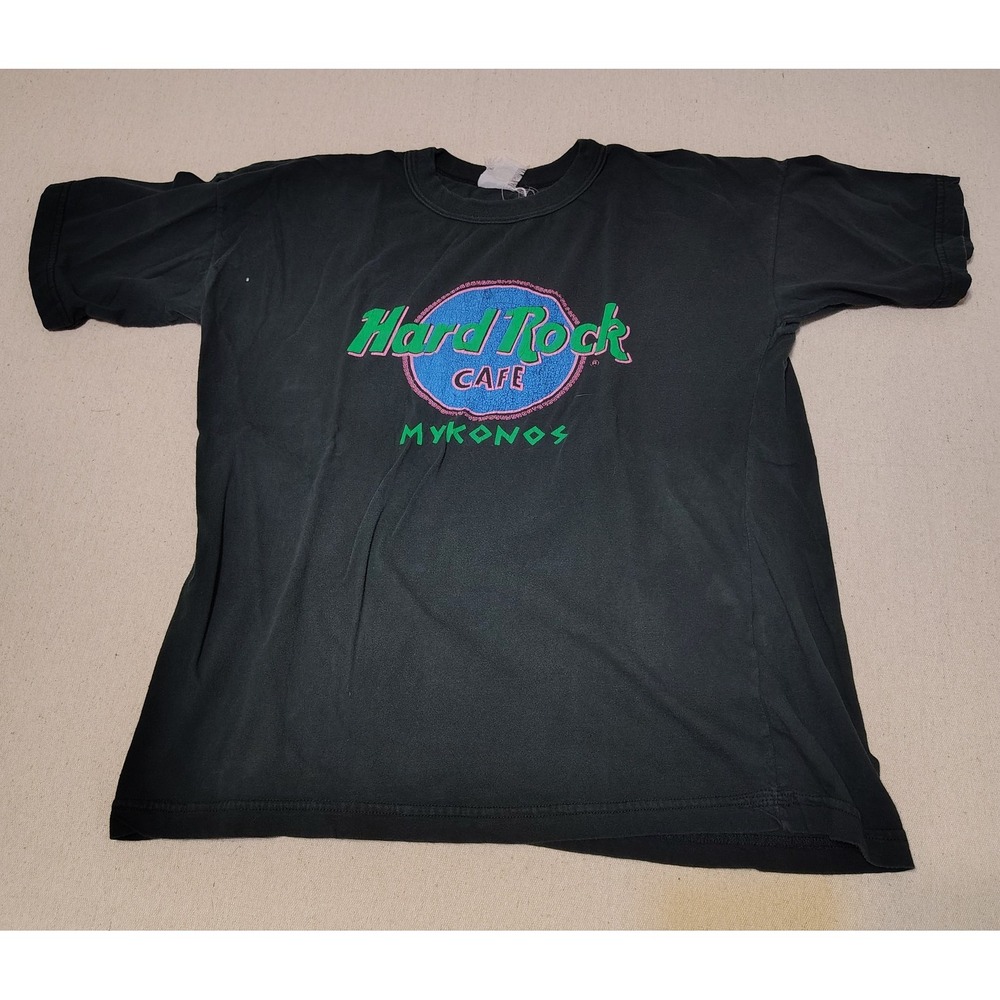 Vintage 90's Hard Rock Cafe Mykonos T Shirt Graphic Tee Black Souvenir Medium‎